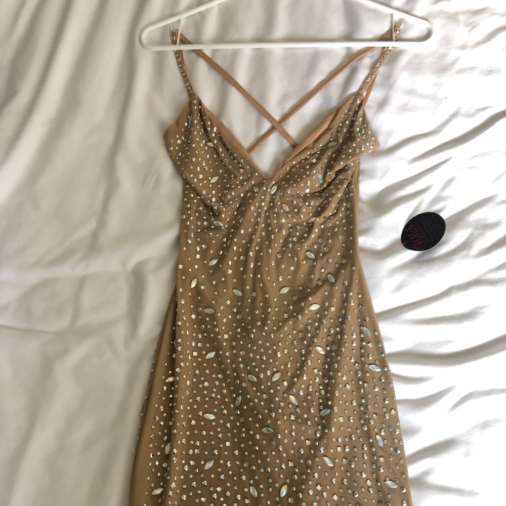 Nude rhinestone mini dress